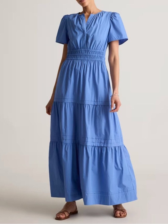 Quince Dresses & Skirts - Quince NWT 100% Organic Cotton Poplin Tiered Maxi Dress Light Blue, Size L